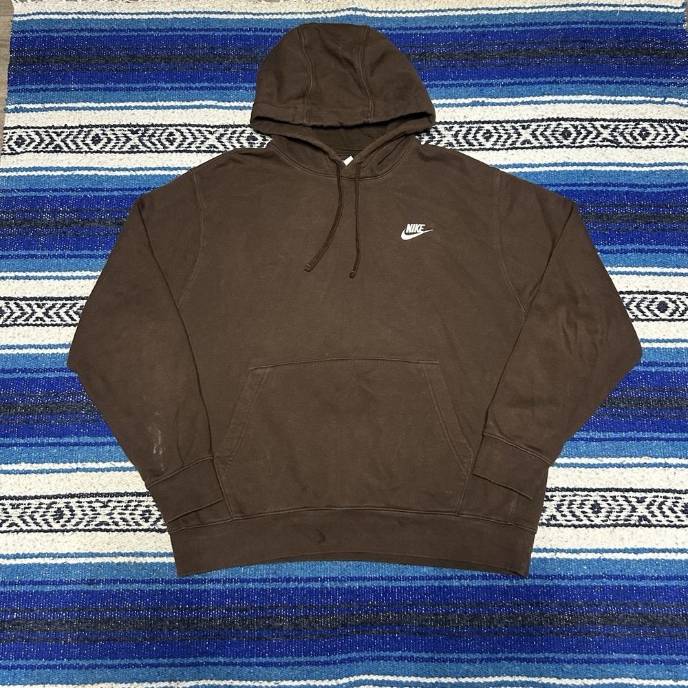 Nike Men's Large Brown Pullover Hoodie Embroidered Swoosh Logo Sweatshirt